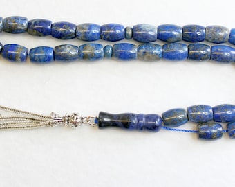 Prayer Beads Komboloi Collector's Quality Barrel Afgan Lapis & Sterling Tesbih