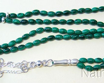 Islamic Prayer Beads Gebteskette 99 Malachite & Sterling Silver