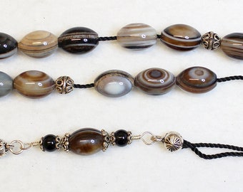 Greek Komboloi  Botswana Agate & Sterling Silver Worry Beads