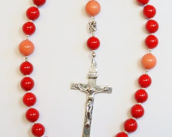 Anglican Episcopal Rosary Coral Beads & Sterling Silver Cross