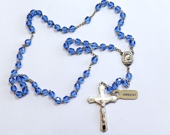 Catholic Vintage Rosary New Old Stock Blue Crystal Sterling Silver  Exquisite Series No25