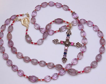 3 Ways Wearable Catholic Rosary in Carved Ametrine with Sterling Silver Jewel Cross - Fatima Center