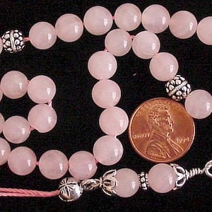 Greek KOMBOLOI Sterling Silver and Pink Quartz Worry Beads
