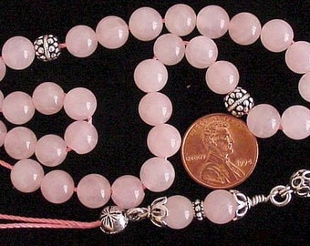 Greek KOMBOLOI Sterling Silver and Pink Quartz Worry Beads