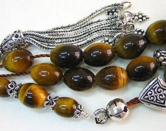 Greek Komboloi worry beads oval Tiger Eye & Sterling Silver