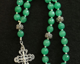 Beaded CHOTKI or KOMBOSKINI : Genuine Emeralds, Pearls and Sterling Silver Russian and Greek ORTHODOX Rosary Beaded Tchotki Byzantine Rosary