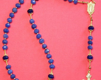 Catholic Rosary Genuine Faceted Sapphire and Vermeil