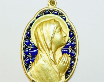 DD 1918 Highly Exceptional 18 K Gold Plique-à-Jour Grams Virgin Mary Medal 19.07 Grams High Relief Largest on the Net