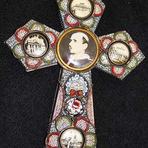 Vintage Papal micro mosaic cross - crucifix PAUL VI , 1975, Rare