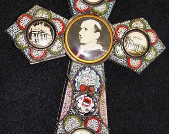 Vintage Papal micro mosaic cross - crucifix PAUL VI , 1975, Rare