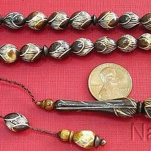 Vintage Prayer Beads Tesbih Gebetskette Camel Bone Oval Fine Ottoman Carving