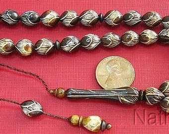 Vintage Prayer Beads Tesbih Gebetskette Camel Bone Oval Fine Ottoman Carving