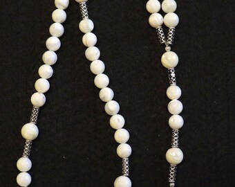 Catholic Rosary Prayer Beads Mother of Pearl & Sterling Silver