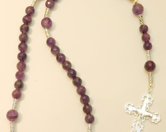 Catholic Rosary Prayer Beads Faceted Amethyst & Sterling Silver