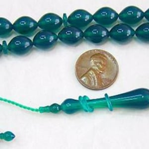 Prayer Worry  Beads Tesbih Green Turkish Amber Catalin - SUPERIOR CARVING