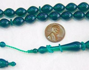 Prayer Worry  Beads Tesbih Green Turkish Amber Catalin - SUPERIOR CARVING