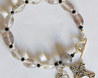 Catholic Rosary Bracelet Rosenkranz in Smoky Quartz & Sterling Silver