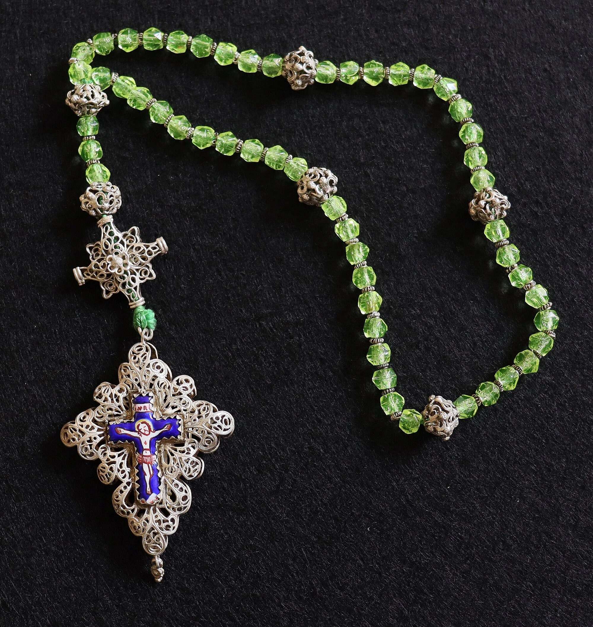 Unique Bavarian Rosary Sterling Silver and Uranium (Vaseline) Glass ...