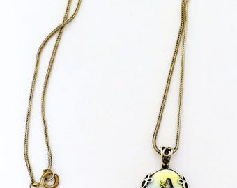 St. Rita  Hand Painted Miniature Vintage Enameled Medal in Hand made Sterling Silver Frame w Sterling Silver Chain- V.Rare
