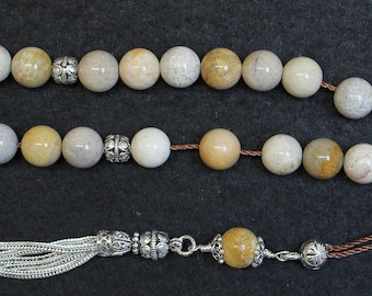 Greek Komboloi Worry Beads Fossil Coral & Sterling - Rarely Seen - Collector's item