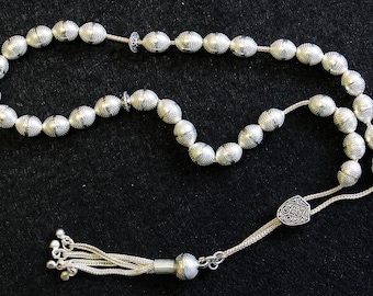 Greek Komboloi  Worry Beads All Heavy Sterling Silver OVAL Beads 1+ Troy Ounce