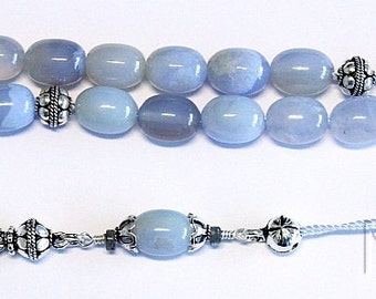 Greek Komboloi Barrel Aquamarine & heavy Sterling Silver - Rare, collectible