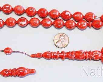 Prayer Beads Tesbih Gebetskette Red and White Vintage Galalith  -Unique - XXR - Exceptional Collector's