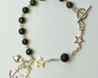 Catholic Rosary Bracelet Green Jade and Sterling Silver