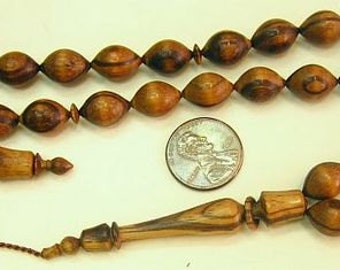 Prayer Beads Tesbih Light Zebrano Wood  - SUFI CARVING - COLLECTOR'S