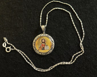 Jesus All Sterling Medal Fine Enameled Serigraphy w Hand Painting