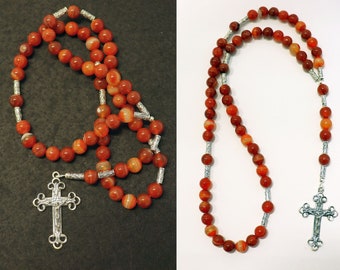 Hand Made Catholic Rosary Rosenkranz Chapelet Red Banded Agate & Sterling Silver