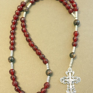 Catholic Rosary Prayer Beads Faceted Garnet & Sterling Silver