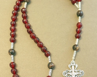 Catholic Rosary Prayer Beads Faceted Garnet & Sterling Silver