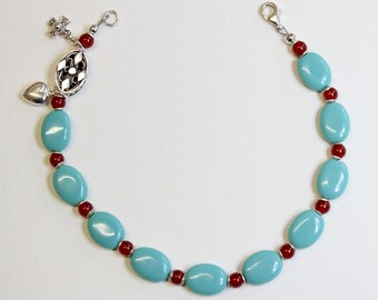 Catholic Rosary Bracelet Turquoise Carnelian & Sterling Silver