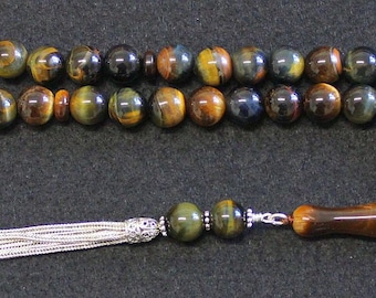 Luxury Prayer Beads Tesbih Hawk Eye and Sterling Top Quality -  Collector's item