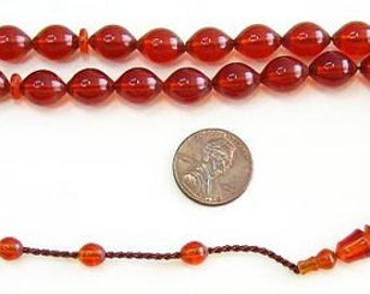Handcrafted Turkish Amber Prayer Beads - Sufi Carving - Collectible Tesbih in Cognac Color