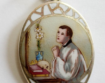 1930's Sterling Cloisonné Hand Painted Enamel Medal St. Aloysius Gonzaga XXXRR