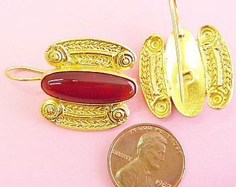Isle of Crete Earrings and Pendant Gold and Carnelian by The Swan Collection