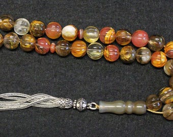 Luxury Prayer Worry Beads Tesbih Volcano Cherry Quartz and Sterling Silver Top Quality -  Collector's item