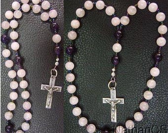 Anglican Episcopal Rosary Pink Quartz, Amethyst and Sterling Silver