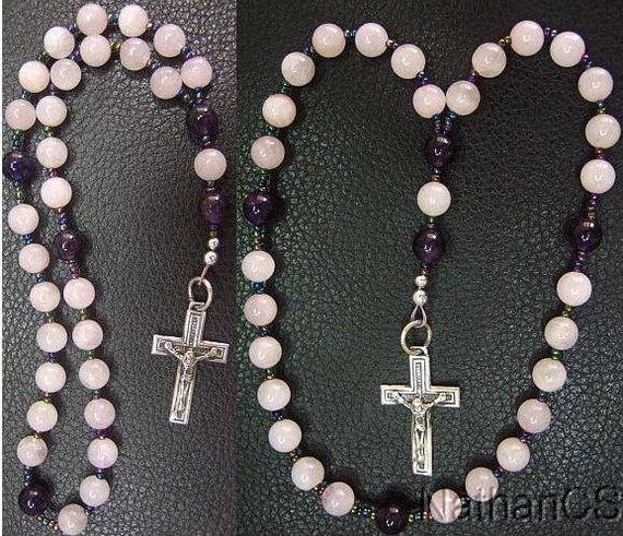 Anglican Episcopal Rosary Pink Quartz, Amethyst and Sterling