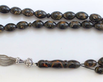 Prayer Beads Tesbih Oval V.Rare Golden Yusr & Sterling - Great Collector's item