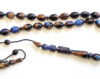 Prayer Worry Beads Tesbih Vintage Marbled Galalith Exceptional Color & Carve - Unique Collector's