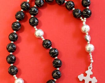 Anglican Episcopal Rosary Studded Jet & Sterling Silver Beads and Cross