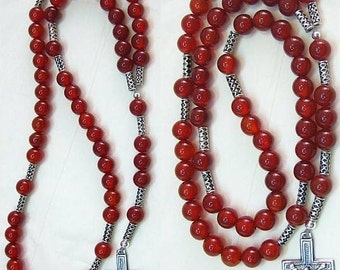 Catholic Rosary Prayer Beads Carnelian & Sterling