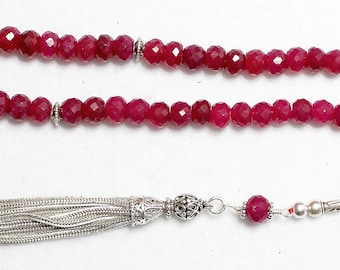 Tesbih Worry Beads 66 Faceted Genuine Ruby Beads & Sterling Silver  - Collector's