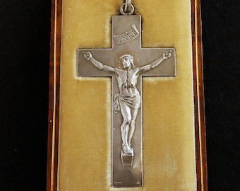 Sterling Silver Cross Crucifix in Box Signed DROPSY : Large, Heavy, Early 20th Cent. Extreme Rarity