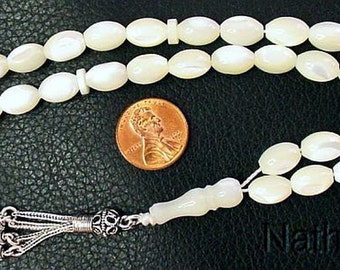 Prayer Beads Tesbih Rosary Gebetskette  Mother of Pearl & Sterling Silver