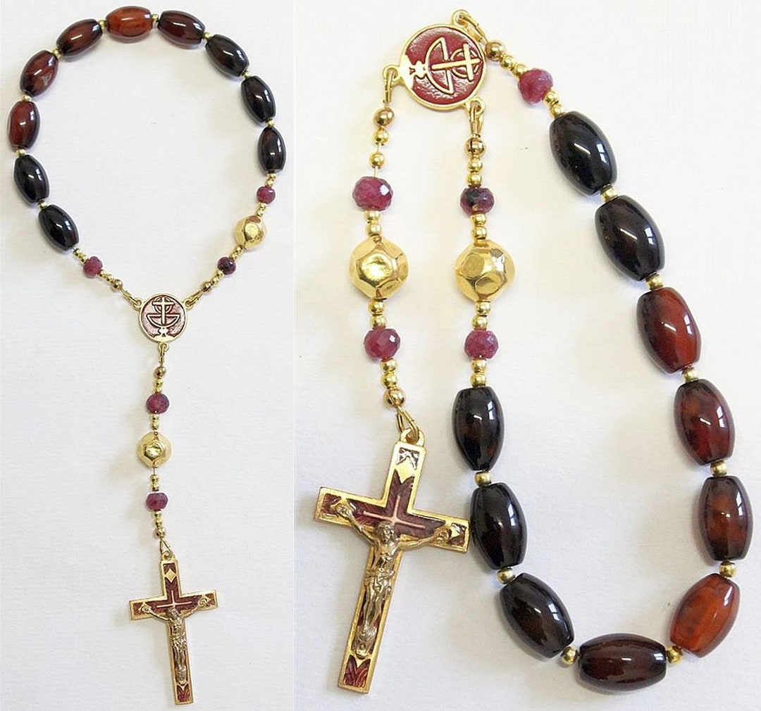 One Decade Ruby Catholic One Decade Rosary Chaplet - Black Agate, Ruby, Enamel and ...