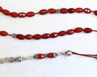 Greek Komboloi Faceted Carnelian & Sterling Silver Worry Beads